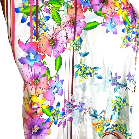 Johnny Was Floral Stripe Embroidered Trim Silk Stellar Poncho size Medium - Picture 4 of 11